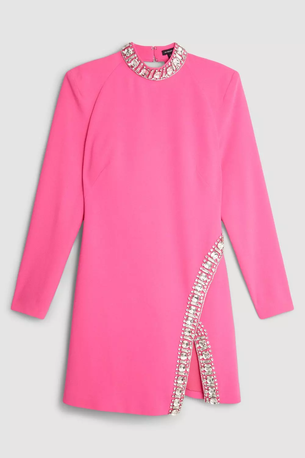 Crystal Embellished Woven Long Sleeve Mini Dress | Karen Millen